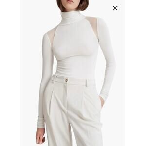 NWOT Marcella Maria Mesh Inset Turtleneck Top in Off White SZ S